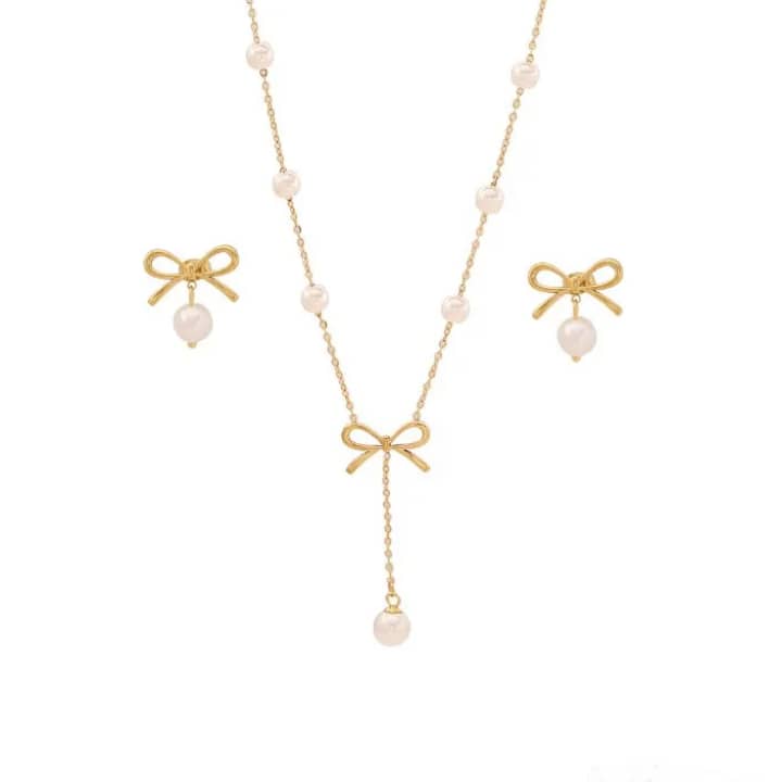 bijoux collier en acier inoxydable et oreilles avec plaqué or