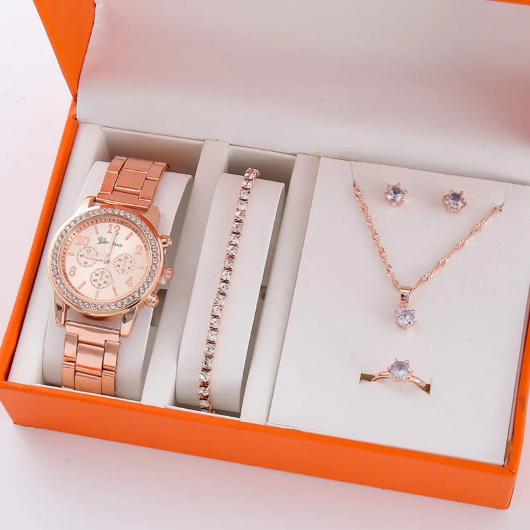 Ensemble 5 pièces femmes décontracté coréen montres à Quartz bracelet en acier luxe 10mm boîtier en