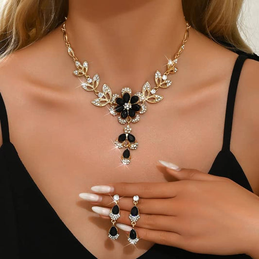 collier de luxe a pompons en forme de fleur avec goute d'eau ensemble de chaines de clavicule haut de gamme