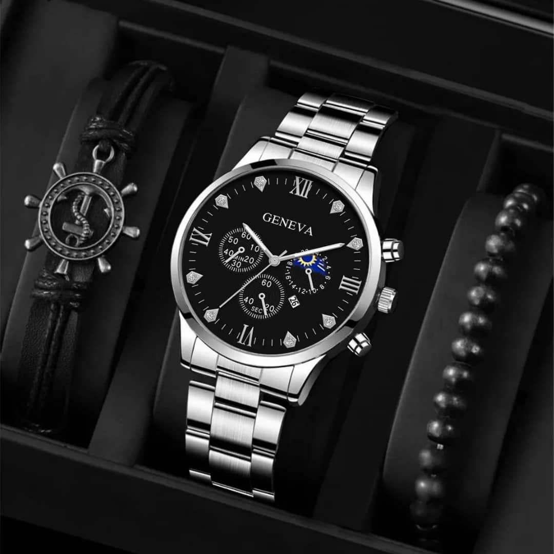 Puissance & Élégance – La Montre-bracelet en cuir, acier pour homme Qui Fait la Différence"