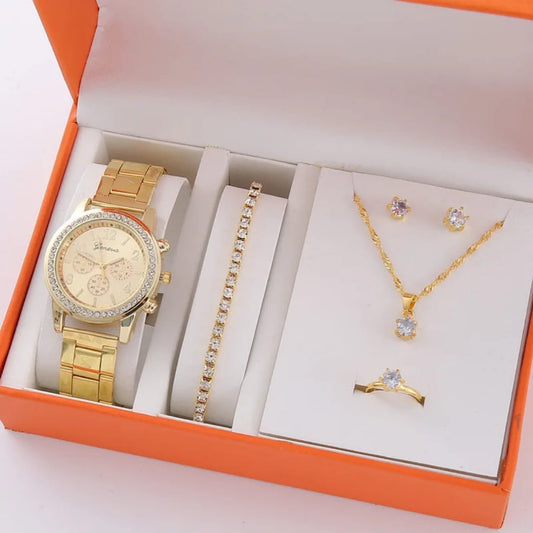 Ensemble 5 pièces femmes décontracté coréen montres à Quartz bracelet en acier luxe 10mm boîtier en