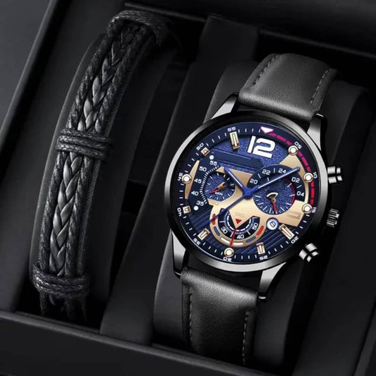 Puissance & Élégance – La Montre-bracelet en cuir, acier pour homme Qui Fait la Différence"